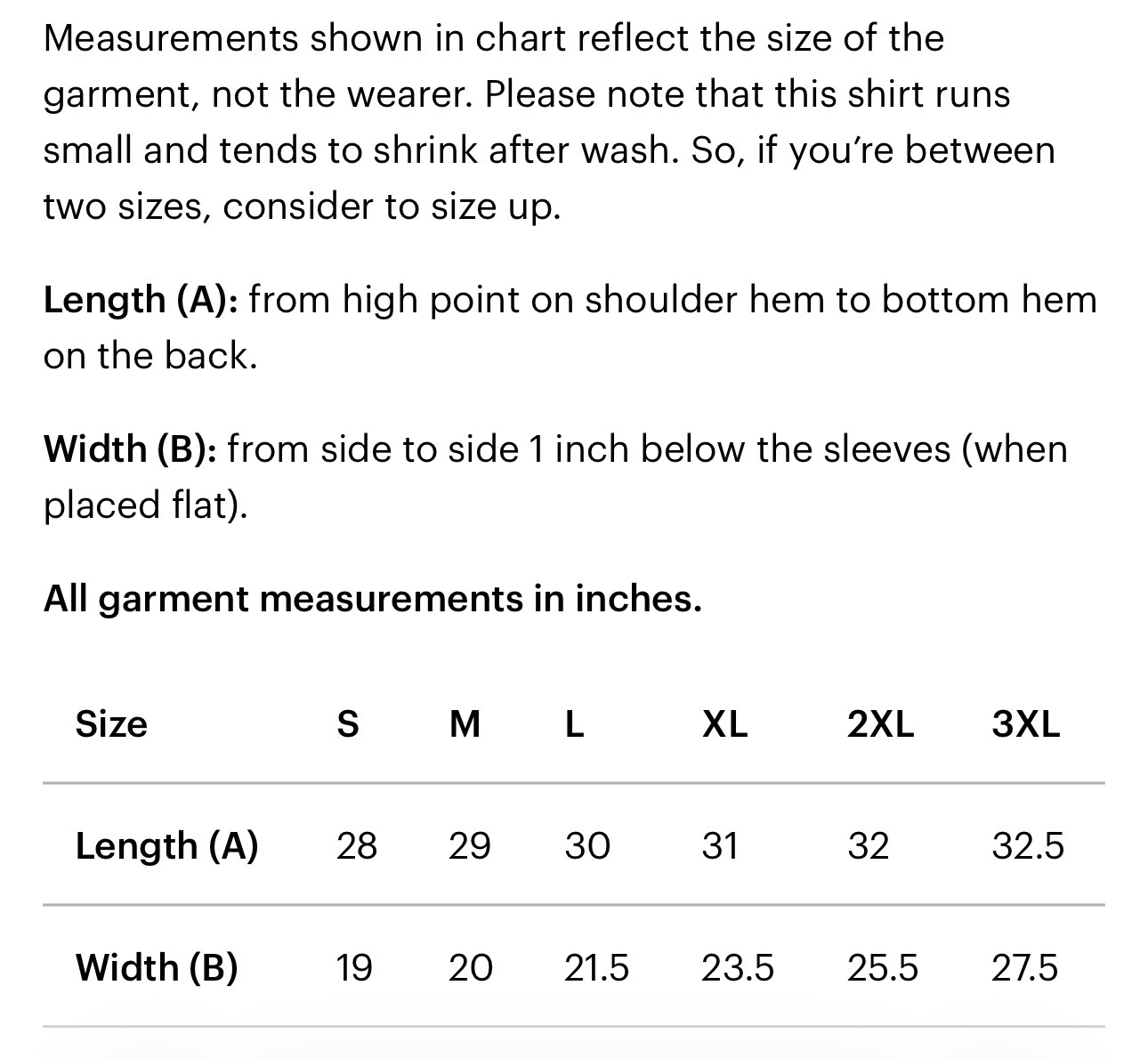 Sizing Chart