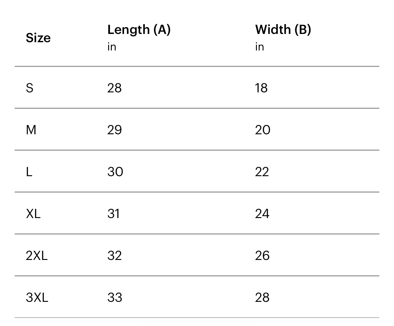 Sizing Chart